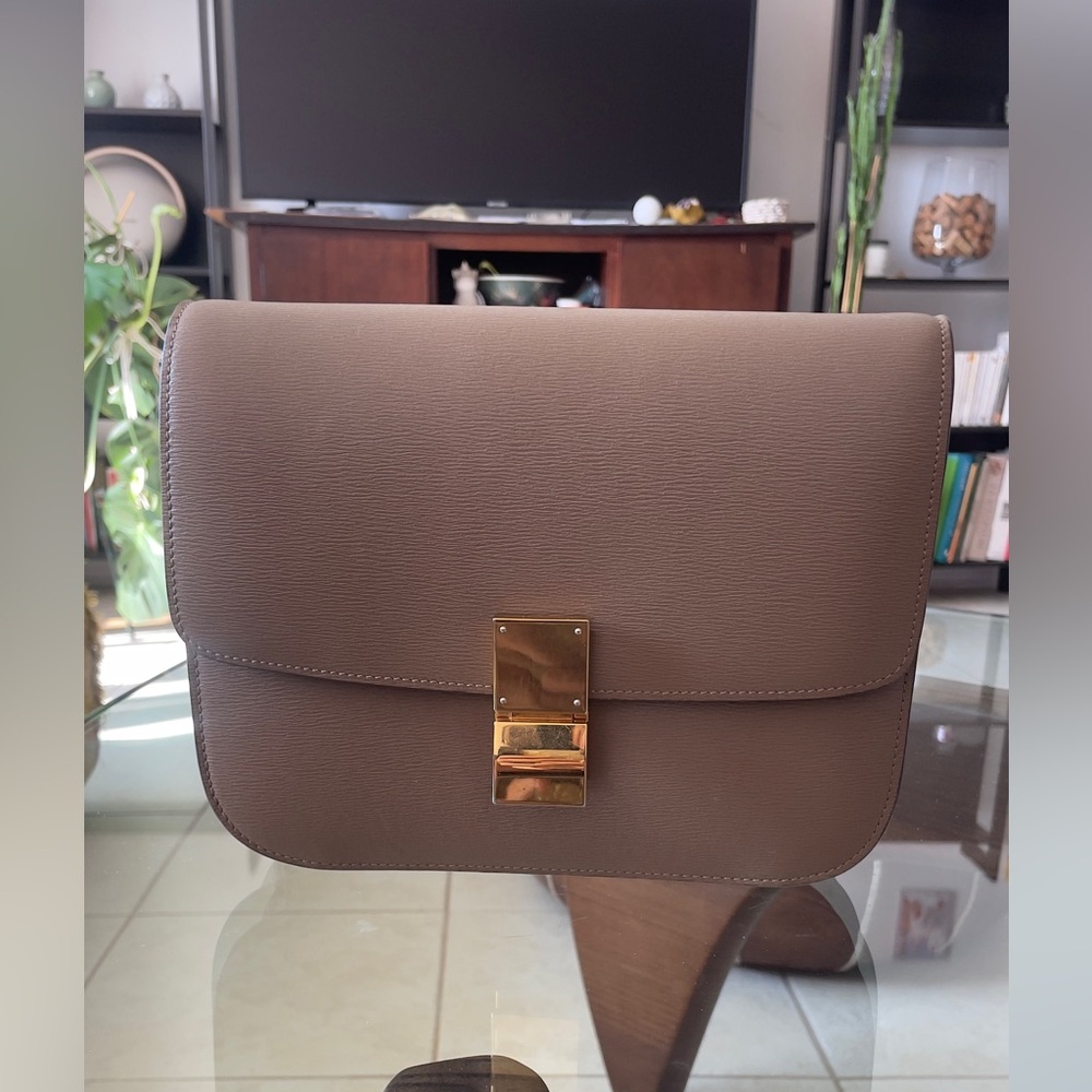 CÉLINE Medium Classic Box Bag Taupe Liege Leather Phoebe Philo Era Full Set